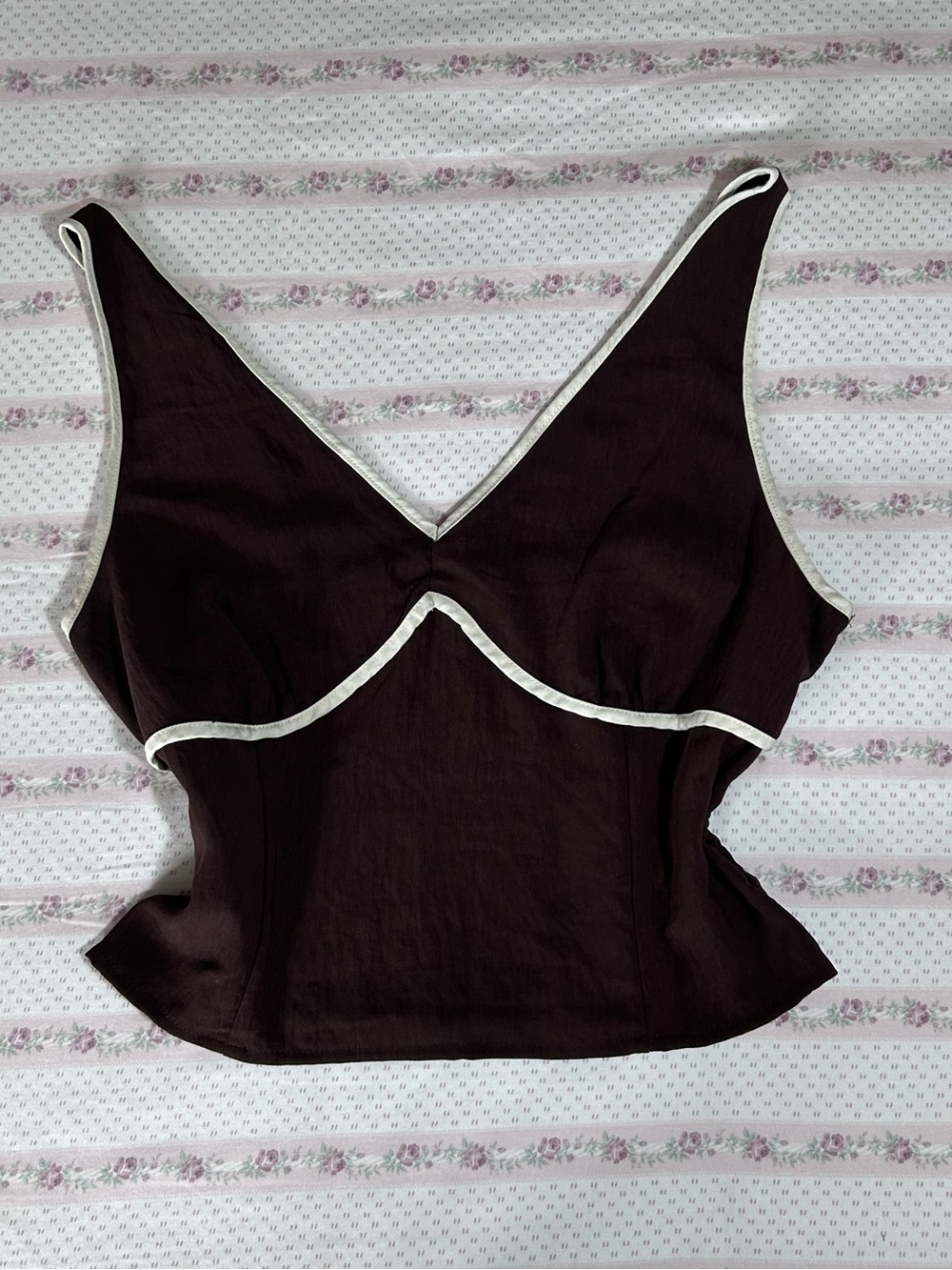 Sienna Sky Brown Sleeveless V-Neck Tank with Ivory Trim